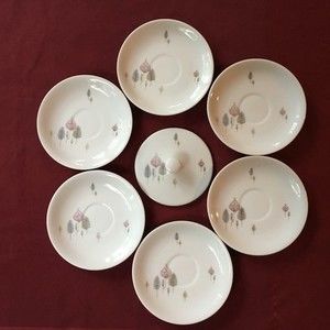 Summit Fine China Saucers and Sugar Bowl Lid UNUSED  7 Pieces MCM 1950s